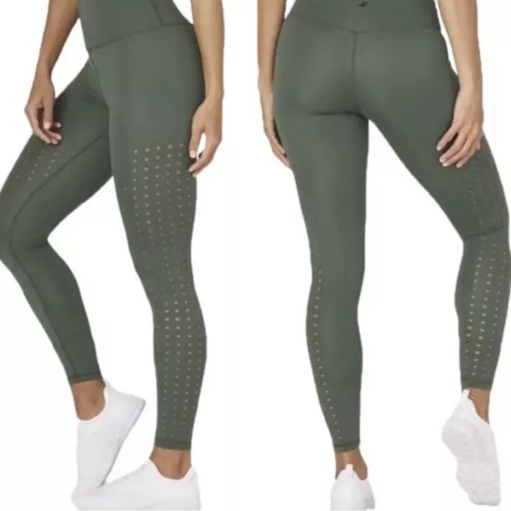 GLYDER Optical High Waisted Leggings Perforated Dots 7/8 Leggings Moss Green XS